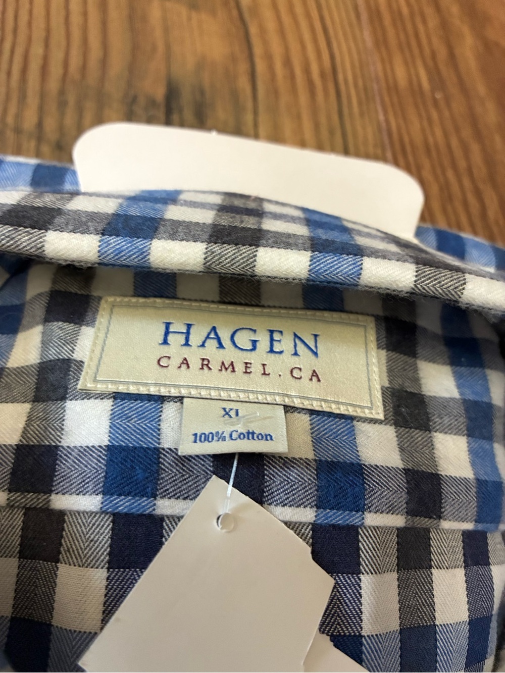 Hagen Carmel CA Men's Blue and White Plaid Cotton Button-Down Shirt